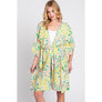 DIONA J FRONT ROPE FLOWER PRINT KIMONO ONE SIZE COLOR GREEN