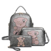 3IN1 CUTE BEAR DESIGN HANDLE BACKPACK W CROSSBODY AND WALLET SET COLOR PEWTER