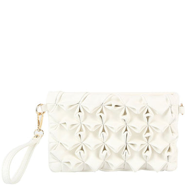 DIONA J WOMEN'S PATTERN DESIGN HAND ZIPPER CROSSBODY CLUTCH BAG COLOR WHITE