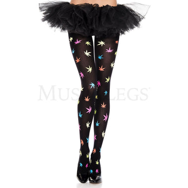 Multicolor Leaf Print Pantyhose Women's Sexy Fashion Halloween One Size