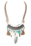 MOP Feather Charm Boho Statement Necklace