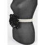 Plus Size Black Satin Flower Stretch Belt with Large Pearl Accent, Elegant Waist Cincher for Dresses and Outfits