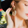 Rattan Circle Drop Earrings With Gold Accent