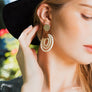 Rattan Circle Drop Earrings With Gold Accent