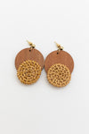Chic Wood Accent Woven Straw Dangle Earrings