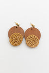 Chic Wood Accent Woven Straw Dangle Earrings