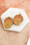 Chic Wood Accent Woven Straw Dangle Earrings