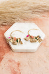 Gold-tone Raffia & Bead Textured Hoop Earrings
