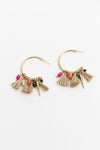 Gold-tone Raffia & Bead Textured Hoop Earrings