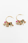 Gold-tone Raffia & Bead Textured Hoop Earrings