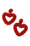 Beaded Heart Earrings Statement Thick Heart Seed Bead Heart Hoop Dangle Earrings Festive Valentines Day Earrings Gift for Women Girls