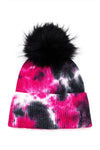 Tie Dyed Natural Raccoon Fur Pom Beanie