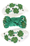 Saint Patrick's Day Shamrock Crystal Rhinestone Pearl Beaded Embroidery Top Knotted Headband