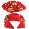 Valentines Day Heart Pattern Crystal Gemstone Beaded Embroidery Sequin Embellished Top Knotted Headband