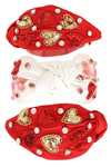 Valentines Day Heart Pattern Crystal Gemstone Beaded Embroidery Sequin Embellished Top Knotted Headband