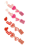 5-Tier Heart Post "Love" Lettering Crystal Rhinestone Beaded Embroidery Long Drop Valentine Earrings