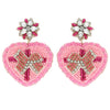 2-Tier Marquise Floral Post Crystal Rhinestone Seed Bead Handmade Beaded Embroidery Heart Shaped Gift Box Valentine's Day Earrings