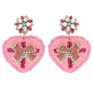2-Tier Marquise Floral Post Crystal Rhinestone Seed Bead Handmade Beaded Embroidery Heart Shaped Gift Box Valentine's Day Earrings
