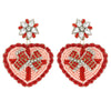 2-Tier Marquise Floral Post Crystal Rhinestone Seed Bead Handmade Beaded Embroidery Heart Shaped Gift Box Valentine's Day Earrings
