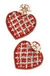 2-Tier Criss Cross Crystal Rhinestone Seed Bead Handmade Beaded Embroidery Heart Shaped Valentine's Day Earrings