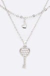 CZ Heart And Key Layered Pendant Necklace