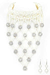 Crystal Accent Pearl Choker Statement Necklace Set