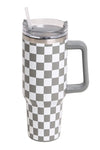 Checkered 40oz Stainless Steel Tumbler with Handle and Straw Lid | Vacuum Insulated Leak Proof Tumbler | Stainless Steel Travel Mug Water Bottle Cup Keeps Cold & Hot