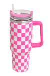 Checkered 40oz Stainless Steel Tumbler with Handle and Straw Lid | Vacuum Insulated Leak Proof Tumbler | Stainless Steel Travel Mug Water Bottle Cup Keeps Cold & Hot