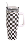 Checkered 40oz Stainless Steel Tumbler with Handle and Straw Lid | Vacuum Insulated Leak Proof Tumbler | Stainless Steel Travel Mug Water Bottle Cup Keeps Cold & Hot