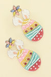 Diona J Happy Easter Bunny Ears Egg Seed Beaded Embroidery Earrings