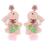 Diona J Cotton Ball Tail Easter Rabbit Seed Beaded Earrings