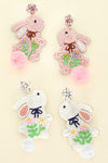 Diona J Cotton Ball Tail Easter Rabbit Seed Beaded Earrings