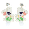 Diona J Cotton Ball Tail Easter Rabbit Seed Beaded Earrings