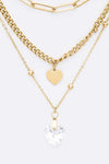 Stainless Steel Crystal Heart Layer Necklace