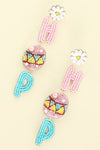 Diona J Easter Seed Beed HOP Egg Hunt Letter Embroidery Drop Earrings