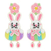 Diona J Seed Beaded Floral Easter Egg Hunt Bunny Chandelier Earrings