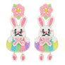 Diona J Seed Beaded Floral Easter Egg Hunt Bunny Chandelier Earrings