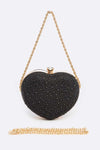 Rhinestone Pave Heart Shape Convertible Clutch