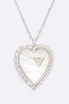 MOP Cubic Zirconia Heart Pendant Necklace Set