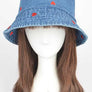Heart Embroidered Denim Bucket Hat
