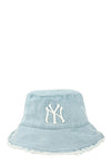 Distressed Denim NY Bucket Hat with Wired Brim