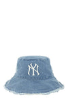 Distressed Denim NY Bucket Hat with Wired Brim