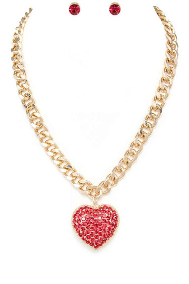 Crystal Heart Pendant Necklace Set