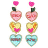 4-Tier Heart Shaped Apple' Teach,Love,Inspire' Teacher Appreciation Earring Pink