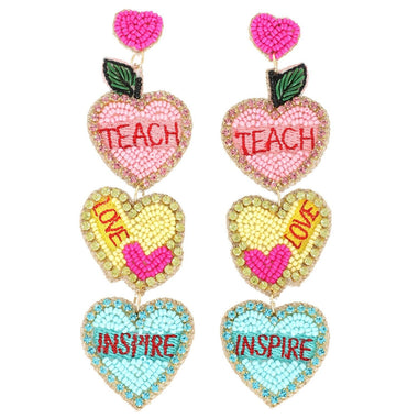 4-Tier Heart Shaped Apple' Teach,Love,Inspire' Teacher Appreciation Earring Pink