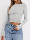 Solid Color Round Neck Long Sleeve T-Shirt