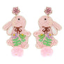 Diona J Cotton Ball Tail Easter Rabbit Seed Beaded Earrings Pink