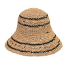 CC PAPER STRAW HAND CROCHET CLOTHE IN THIN STRIPE PATTERNS BUCKET HAT BROWN