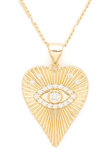 Vintage Inspired CZ Eye Heart Pendant Necklace
