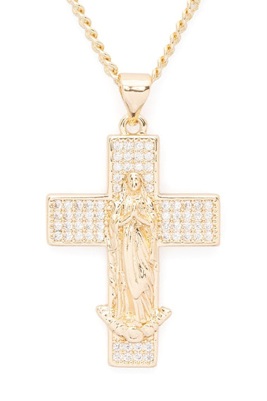 CZ St Mary Cross Pendant Necklace